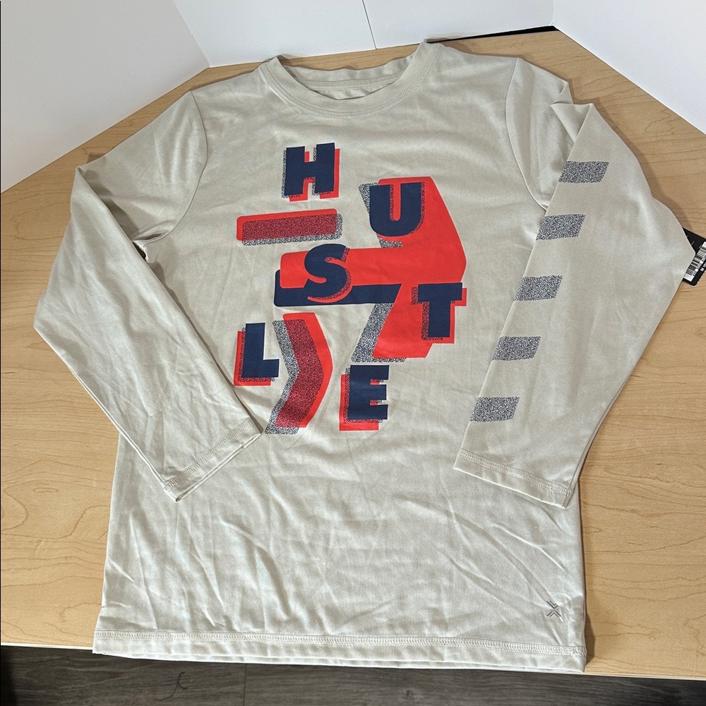 “Hustle” Beige Long Sleeve Shirt 10/12